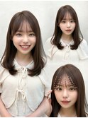 20代30代40代◎前髪パーマ韓国風巻きくすみベージュお団子ヘア