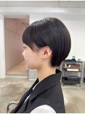 耳かけショートボブ前髪あり丸みショート20代30代40代