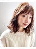 オン眉ミディアムレイヤー/韓国風巻き髪/モカベージュ/30代40代