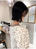 久保田)切りっぱなしカット外ハネぷつっとボブ透け感カラー