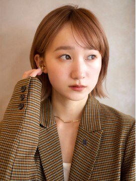 ガーデンヨコハマエスト(GARDEN YOKOHAMA est) シースルーバング ボブ くびれヘア アプリコットオレンジ