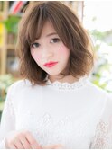 斜めバングゆるふわミディアム小顔ボブパーマc7上尾30代40代!