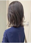ブリーチなしダークグレージュ切りっぱなしミディ透明感