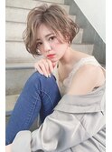 小顔セミウェットウェーブピンクベージュハイライトカラー
