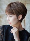 大人ショートボブ丸みショートカットマッシュショート前髪あり