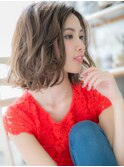 韓国風くすみベージュ波巻きゆるふわ小顔ボブh4上尾20代30代40代