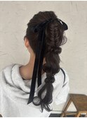 お呼ばれヘア♪編み下ろしポニーヘア