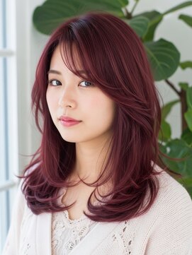 フルショウ 栄店(FURUSHO) チェリーレッド/バーガンディ/シャギー/ハイレイヤーカット