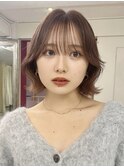 外ハネボブ/切りっぱなしボブ/ミニボブ/ボブ/グレージュ