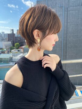 ロンドミラー 博多店(Lond Mirror) 縮毛矯正くびれヘアアプリコットオレンジハイライトカラーボブ