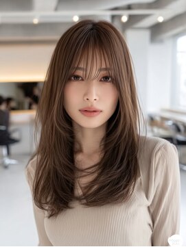 ダル 渋谷/表参道(DAL.) 顔周りカットハッシュカットダークブラウンワンホンレイヤー韓国