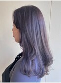 イヤリングカラー◯ロングレイヤー◯ラベンダーグレージュ