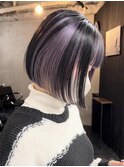 黒髪グレーベージュレイヤーロング前髪パーマブルージュ韓国ヘア