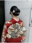 成人式振袖タイトシニヨンヘアセット華やかアップスタイル