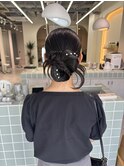 結婚式お呼ばれヘア/個性派ヘアセット/カチモリ/タイトシニヨン