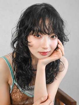 顔周りレイヤーグレージュ韓国ヘアミディアム_F21121