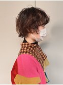 ショートヘア_マロンベージュ Aラインボブ かきあげ