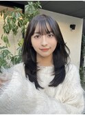 レイヤーカット　前髪　レイヤーロング