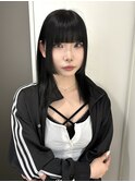 ダークグレー　姫カット　ぱっつん前髪