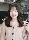 ロング前髪カット顔周りレイヤー韓国ヘア_F1471