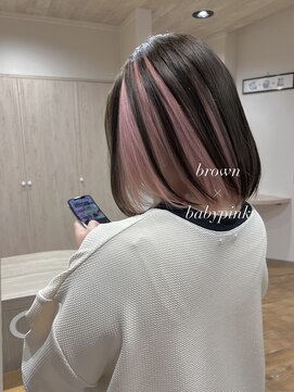 ヘアースタジオ シーオーイー(hair studio C-O-E) ブラウン×ベイビーピンクインナーカラー♪