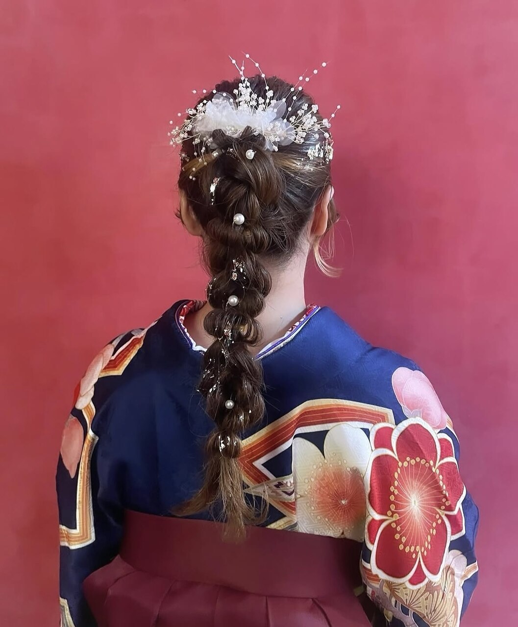 ネイビーブルーミックスデザイン ラプンツェル 編みおろし 花嫁ヘア