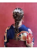 袴ヘアセット(編みおろしポニーテール)