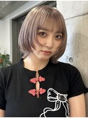 韓国風顔周りレイヤーカットミルクティーベージュブラウンカラー