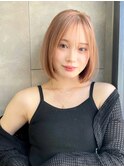 丸顔 切りっぱなしボブ ミルクティーベージュM20250919