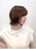 大人ショートボブ前髪ありフェイスレイヤー丸顔面長絶壁K0909