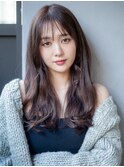 ロング美髪顔周りレイヤー韓国ヘアおくれ毛_F0603