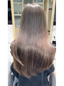 アム 表参道(am) 小顔薄めバンググレージュレイヤーロング前髪パーマ黒髪