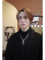 エディ(Edy)&nbsp;メンズセンターパートブラウンベースホワイトメッシュハイライト