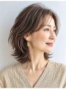 大人ミディアム 白髪ぼかし 脱白髪染めハイライト40代50代60代