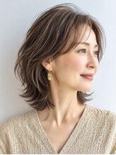 大人ミディアム 白髪ぼかし 脱白髪染めハイライト40代50代60代