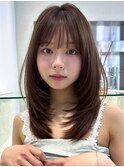 顔周りレイヤーカットくびれヘアミルクティーベージュカラー韓国