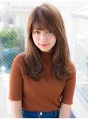 オレンジベージュ　流しバング