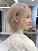 ハイトーンボブミルクティーベージュピンクベージュダブルカラー
