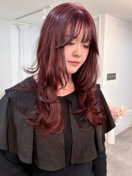 ミュラ(mulah) ブリーチなし暖色カラーチェリーレッド*ロングレイヤーカット