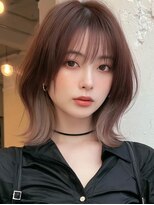 ロッソ 大橋店(Rosso) ローズブラウンの外ハネミディ【大橋】