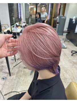 アジールヘア 所沢プロペ通り店(agir hair) ウルフエンドカラーインナーラベンダーショートヘア所沢