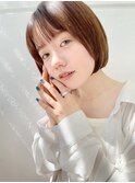 オリーブベージュ顔周りレイヤーカット×ショートボブ×横浜