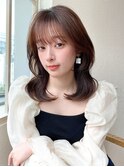 ボブシースルーぱっつん前髪おくれ毛ロブミディアムくびれヘア