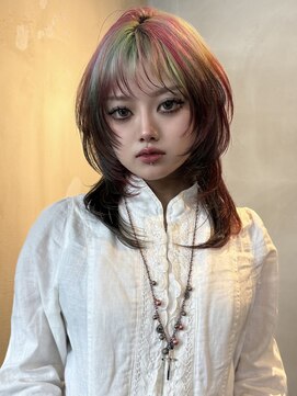 原宿/ウルフカット レイヤー デザインカラー ルーツカラー   