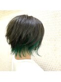 【ウルフショート】×【インナーカラー☆グリーン】