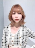 小顔ヘア　ヌーディーカラー　韓国ボブ　切りっぱなしボブ