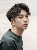 20代30代韓流☆ツイストパーマショートマッシュアッシュブラック