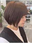 大人ラフウェーブ外ハネボブダークブラウンスウィングショート