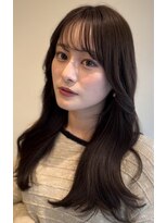 くびレイヤー薄めバンググレージュカラーピンクベー ジュパーマ