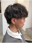 マッシュウルフ波巻きツイストスパイラルパーマメンズ